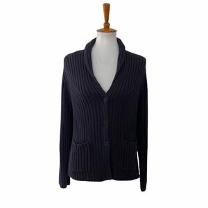 Talbots Womens Chunky Knit Cardigan Sweater Long Sleeve Blue L Large